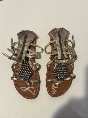 Sam Edelman Metallic Silver Strappy Beaded Gladiator Sandals